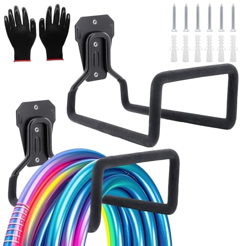 Image of 2 Pack Garden Hose Holder Wall Mounted, Heavy Duty Metal Water Hose Hanger