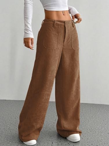 ZAFUL Women's Casual Pants Corduroy Straight Leg Lounge Pants Plain Loose Trousers Fashion Long Pants4