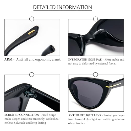 Image of prtcslwd 3 Pack Bifocal Cat Eye Reading Glasses for Women Oversized Blue Light Blocking Computer Readers
