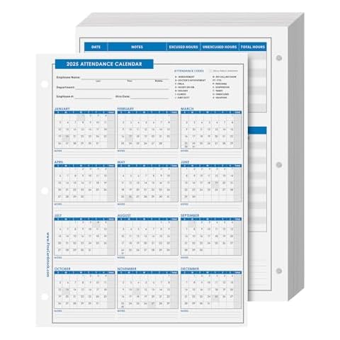 2025 Attendance Calendar Card Stock Paper – Great Employee Work Tracker | Printed on Durable and Thick 80lb (216gsm) Cardstock | 8 ½ X 11 | 25 Sheets per Pack Cover