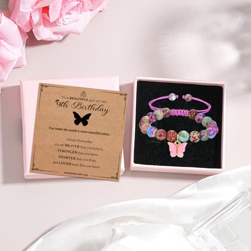 Image of 4-12 Year Old Girl Birthday Gifts, Adjustable Pink White Pearl Beaded Bracelet for Teen Girls, 4-12th Happy Birthday Christmas Graduation Gifts for Daughter Granddaughter Niece