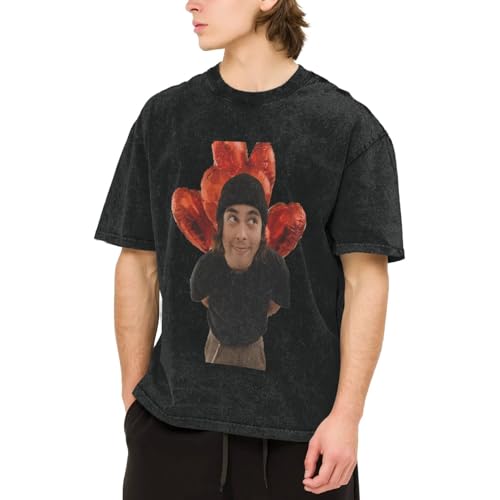 Men's Washed Print Cotton T-Shirt Classic Oversized Soft Round Neck Tops2