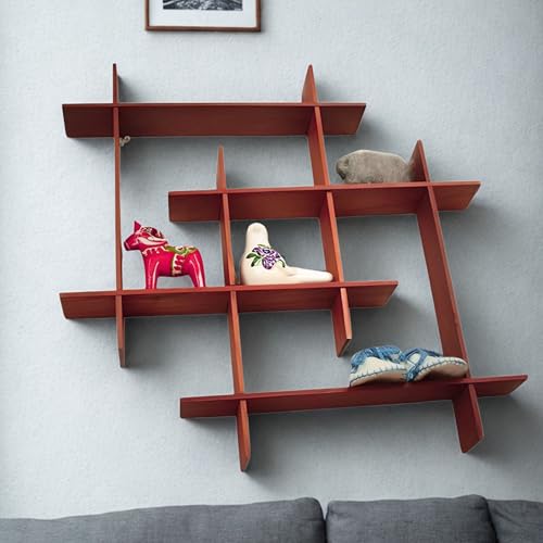Image of Interlocking Wooden Wall Shelves Set of 1 Floating Wall Mounted Shelves for Home Decor | Storage Display Rack for Living Room, Bedroom & Office | Modern Wall Decoration Items (Brown)