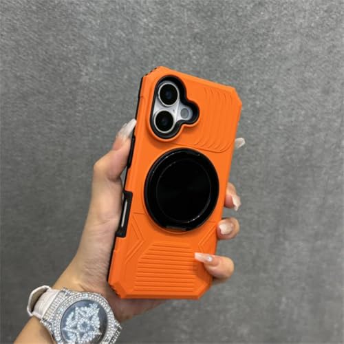 Étui de téléphone de luxe avec support mécanique orange - coque anti-chute iPhone 15 Pro