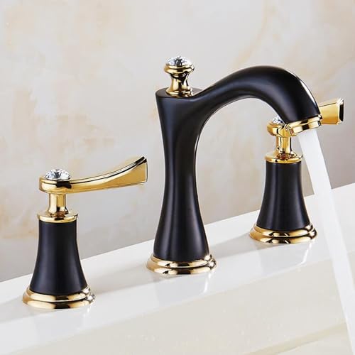 Robinet mitigeur de lavabo 3 trous noir en laiton mélangeur double commande