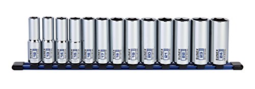 13Piece 1/2" Drive Chrome Socket Rail 6Pt Metric Deep 13Piece 1/2" Drive Chrome Socket Rail 6Pt Metric Deep