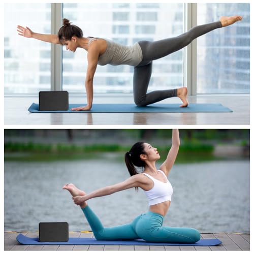Image of flintronic Yoga Block, Adult Yoga Block Set of 2, High Density EVA Foam, Environmentally Friendly and Lightweight, Hard Foam, Non-Slip, Ideal for Pilates, Pilates, Meditation (Black)