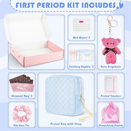 Image of Likesing First Period Kit for Girls, 5.3 inch Checkered Tampon Holder for Purse, Menstrual Starter Tampon Bag Pad Pouch, Emergency Sanitary Napkin Storage Bag Teen Period Kit Gifts for Tweens