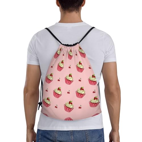Small Gym Drawstring Bag - Lightweight Cherry Cake Print Sport Sackpack for Yoga, Travel, and Hiking - Storage Backpack2
