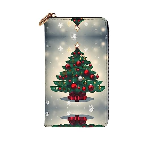 Leather Wallet 7.48 x 4.13 in - Stylish and Durable Wallet for Women with Multiple Compartments and Zipper Design Christmas Gift Tree Pattern2