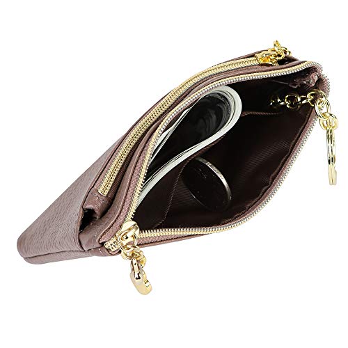 Image of Women's Genuine Leather Coin Purse Zipper Pocket Size Pouch Change Wallet, GreyPurple, One Size, Compact