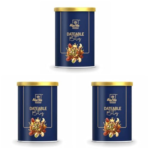 Image of Aladdin Dates Dateable Bites 200g | Dates Barfi & Dry Fruit Bites | Made with Pure Ghee, Dates, Honey, Almonds, Cashews & Pista | No Added Sugar | Gluten Free Healthy Indian Sweet (Pack of 3)