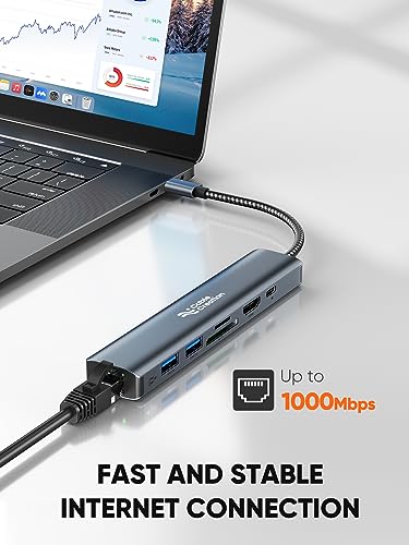 Image of CableCreation USB C Hub for Laptop Multiport Adapter,Pro Series 7 in 1 Type C Dongle Docking Station USB-C Adapter with 4K 30Hz HDMI,1000Mbps RJ45 Ethernet, 100W PD, SD /TF Card, 2 USB 3.0 5Gbps Data