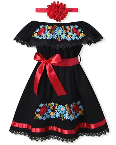 fioukiay Embroidered Mexican Dress for Girls