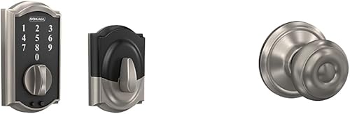 Schlage BE375 CAM 619 Touch Camelot - Cerrojo de seguridad, cerradura electrónica de entrada sin llave, níquel satinado y perilla de puerta
