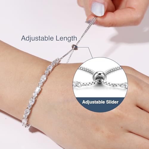 Moissanite Bolo Tennis Bracelet,4.64-7.35cttw Adjustable Bolo Simulated Diamond Bracelets,18K White Gold Plated 925 Sterling Silver,D Color VVS1,Birthday Anniversary Jewelry Gifts for Women4