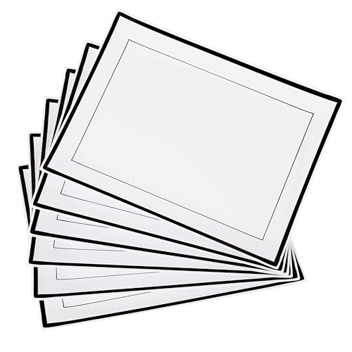 MATANA 6 Bandejas Rectangulares de Plástico Blanco con Borde Negro para Aperitivos - 30x23cm - Buffets, Bodas, Cumpleaños, Navidad, Fiestas - Resistentes y Reutilizables