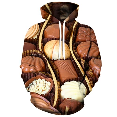 YOUOUSI - YOUOUSI Collations gastronomiques et motifs de desserts Sweats à capuche imprimés en 3D, pulls cool pour hommes, pulls de printemps et d'automne, vêtements de sport et de loisirs à capuche