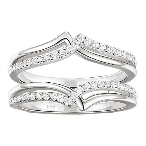 Ring Enhancer for Women, 925 Sterling Silver, AAAAA Cubic Zirconia, Curved Wedding Band Guard, Size 5-10, White