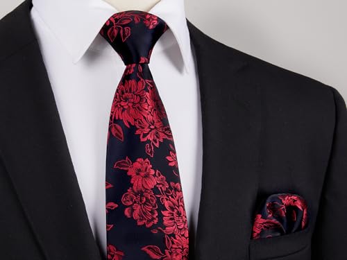 Image of Enlision Ties for Men Floral Tie Handkerchief Cufflinks Set Formal Flower Classic Mens Necktie & Pocket Square Wedding