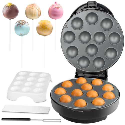 Image of Baker's Friend Cake Pop Maker Machine Set with Cake Pop Stand, Sticks & Fork Tool, 12 Cake Pops Capacity, Graphite