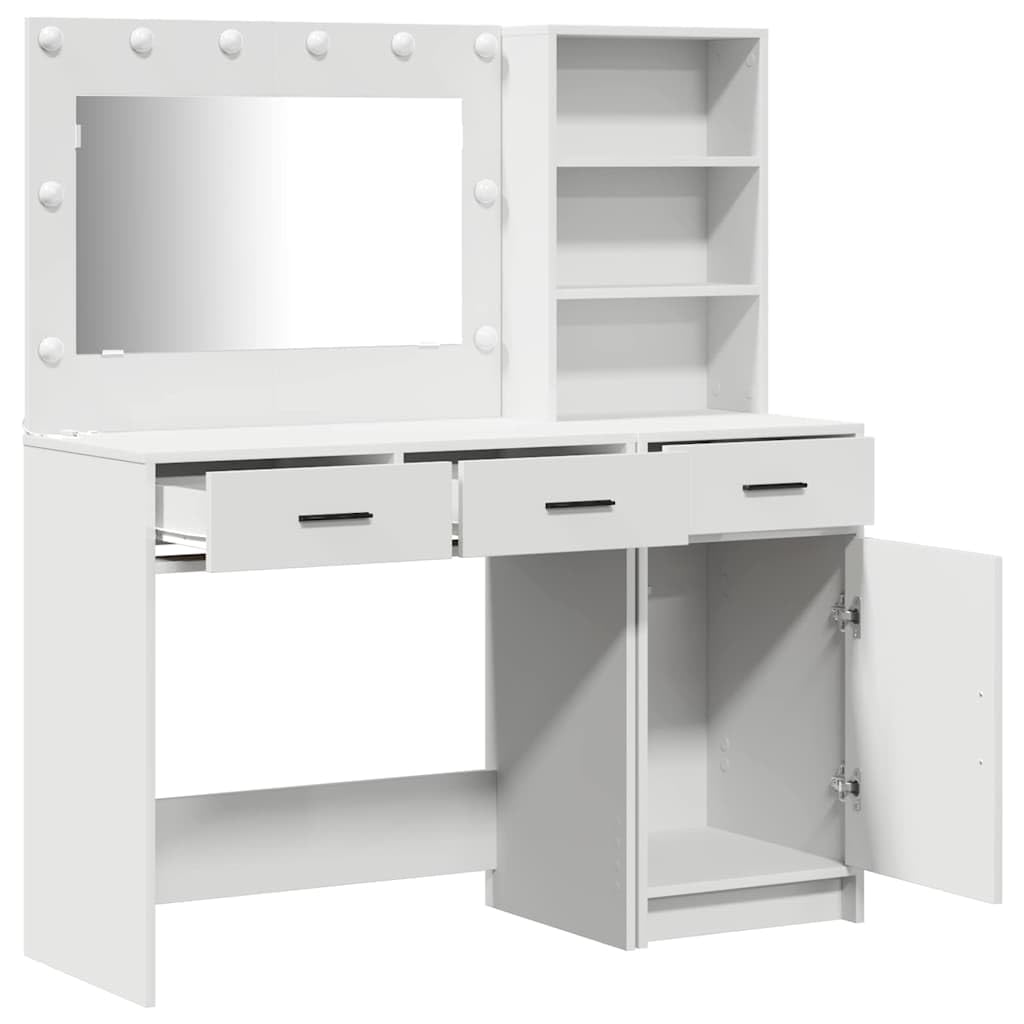 Tocador de tocador, cosmético, mueble de maquillaje, espejo con iluminación, cajón y espacio de almacenamiento, organizador de madera para dormitorio, vestidor y habitación de niña, moderno