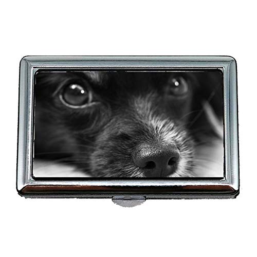 Preisvergleich Produktbild Zigarettenetui Box, Hund Welpe Papillon Augen Schnauze Nase Haar Gesicht, Visitenkartenetui Visitenkartenetui Edelstahl