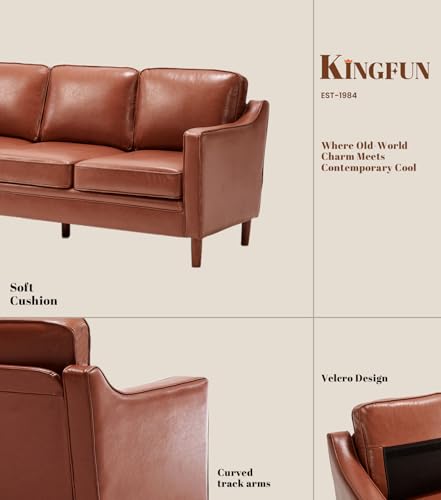 Image of Kingfun Couch Sets for Living Room, 3 Seater Couch and Armchair, Mid Century Modern Sofa Set, Faux Leather Couch with Solid Wood Frame for Bedroom