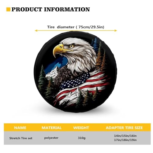 Image of Pensura Eagle American Flag Tire Cover, Universal Fit for Jeep, Trailer, RV, SUV, Truck Easy to Install Spare Wheel Cover, Weatherproof Tire Wheel Covers