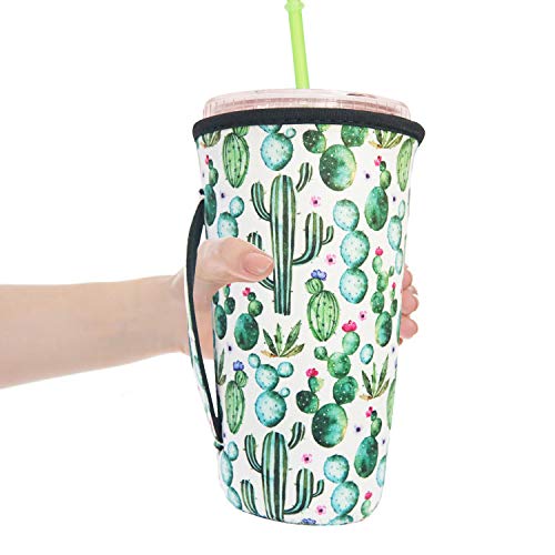 Reusable Iced Coffee Cup Sleeve Neoprene Insulated Sleeves Cup Cover Holder Idea For 30oz - 32oz Tumbler Cup,Trenta Starbucks,Large Dunkin Donuts (Only Cup sleeves) (Cactus) - Thumbnail 3