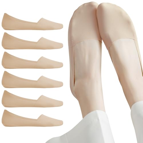 JaosWish No Show Socks Womens for Flats Loafers No See Footies Nylon Non Slip Invisible Liner Thin Silk Sock 6 Pairs