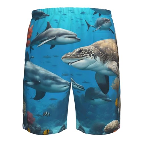 Men's Beach Shorts Swim TrunksFun Patterns Dolphins Sea Turtle Shark Print for Surfing Running Summer Vacation 7