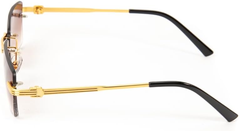 Rimless Luxury Unisex Square Trendy Retro 90's Fashion Stylish Hip Hop Brown Gradient Tint Lens Gold Wire Frame Sun Glasses Frameless Rectangle Summer Shades Sunglasses For Men And Women - Image 6