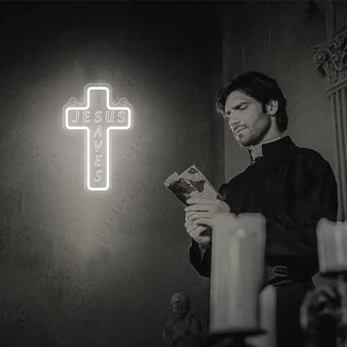 Image of Jesus Cross Neon Sign for Wall Decor, Attivolife Light up Special Religional LED Lamp with Dim USB Powered, Unique Home Living Room Business Cafe Shop Bar Party Decor Birthday Christmas Day Gift