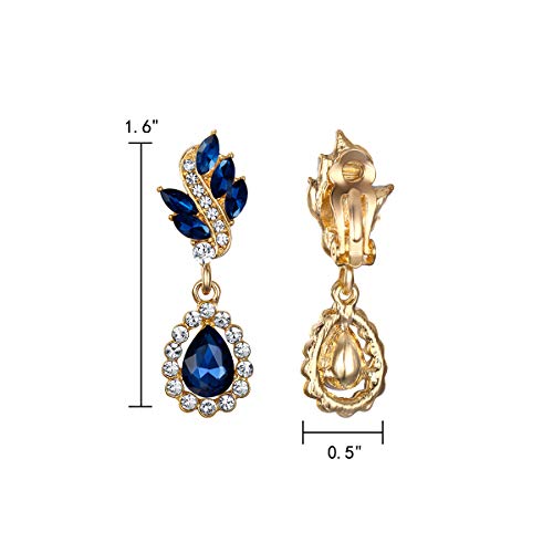 EleQueen Women's Austrian Crystal Art Deco Tear Drop Dangle Earrings Clip-on3