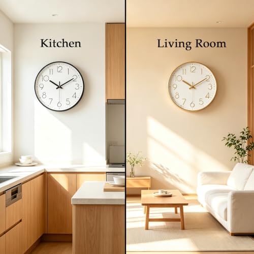 Image of 2 Pack Black&Gold Wall Clock 12 Inch Silent Wall Clocks Battery Operated