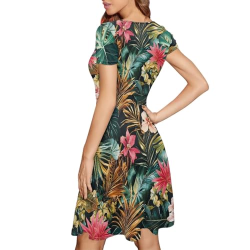 Image of AFPANQZ Womens Casual Summer Lightweight Vintage Dress Short Sleeve Midi Dress Knee-Long Luxury Formal Dress
