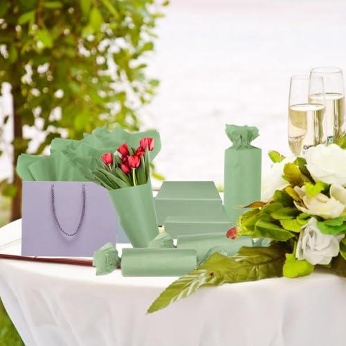 Image of 100 Sheets Sage Green Tissue Paper 14 x 20 Inches Sage Green Wrapping Paper Bulk for Weddings Birthday DIY Project Christmas