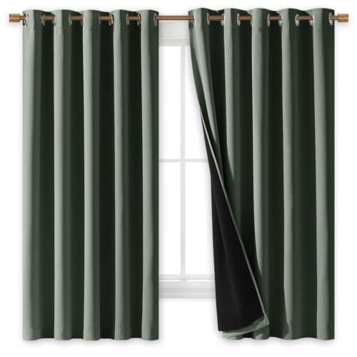 Image of NICETOWN Dark Mallard 100% Blackout Lined Curtains, 2 Thick Layers Completely Blackout Window Treatment Thermal Insulated Drapes for Kitchen /Bedroom (1 Pair, 70 inch Width x 63 inch Length Each Panel)