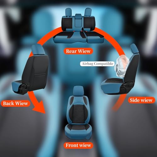 Image of Coverado Seat Covers for Jeep Wrangler, Waterproof Leather Car Seat Covers for Truck Automotive Seat Covers Custom Fit for 2018-2026 Jeep Wrangler JL Seat Covers 4 Door Full Coverage (Blue)