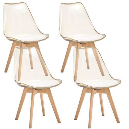 Lecafur HL Dining Chairs Set of 4 Clear Acrylic Mid Century Modern Kitchen Chairs with Soft Padded and Wood Legs for Dinner Living Waiting Room Bedroom Light Brown