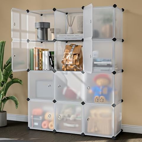 MAGINELS Cube Storage Organizer,12-Cubes Shelf Unit with Door and Metal Mesh. Large Capacity Storage Books,Toy and Clothes Organizers Cabinet. Ideal for Home, Bedroom,Office, Bookroom,White(14x14inch) Cover