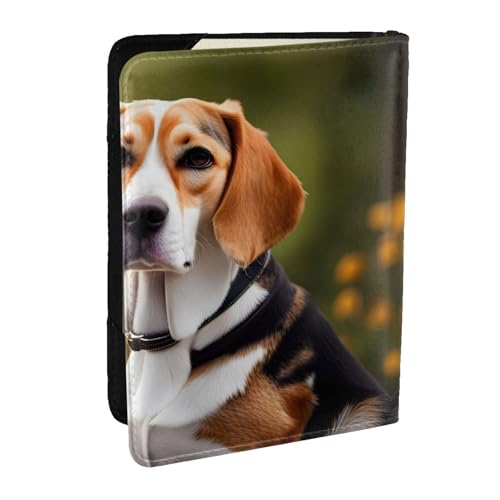 EdWal Reisepasshülle mit Beagle-Hunde-Aufdruck, mit Kreditkartenfach, Leder, Reisepasshülle, für Damen, Herren, Familienausweis, Reisen, Schwarz , Einheitsgröße