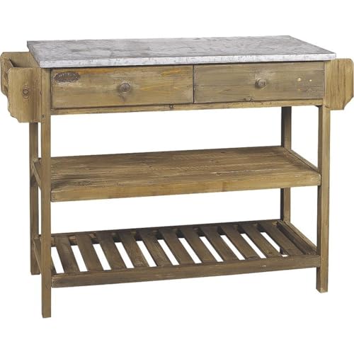 AUBRY GASPARD - Console Bois Vieilli et Zinc - Style Rustique - L 117 cm x P 43 cm x H 87 cm - Livrée en Kit - Poids 23 kg - Idéale Salon, Entrée ou Chambre...