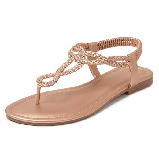 zeetoo Women's Sandals Braided Flat Summer Shoes T-Strap Thong Bohemian Casual Dressy Sandals for Women Size 9