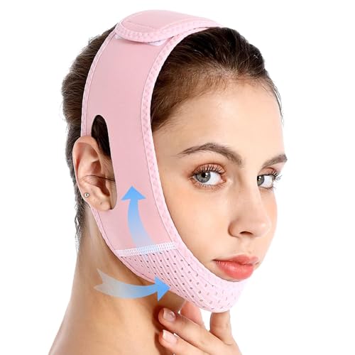 Gaine Visage Réutilisable, Masque Lifting V-Shape pour Anti-Double Menton, Raffermissant et Réducteur de Double Menton, Forme de V, Rose