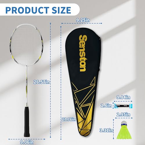 Image of Senston 2 Badminton Rackets with Carry Bag | Lightweight Graphite for Adults & Teens | Includes 2 Shuttlecocks & 2 Grips | Perfect for Family, Beginners & Outdoor Games (Black+Green)