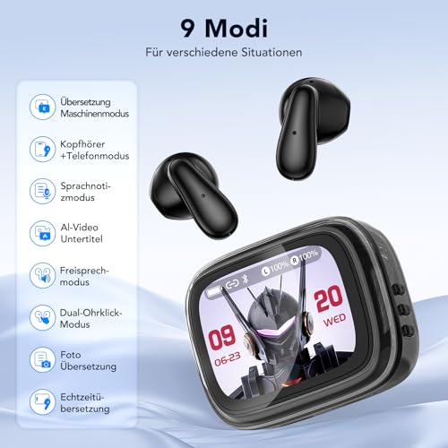 MS102 Ki Übersetzer Kopfhörer, 3-in-1 Übersetzungskopfhörer mit echtzeit übersetzung, 150 Sprachen Kopfhörer Übersetzer Echtzeit mit App, 50H Open Ear kopfhörer für iOS und Android, Reisen und Reisen
