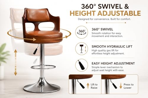 Image of Modern Salar Bar Stool with 360 Swivel | Height Adjustable Bar Chair | Counter Stool & High Chairs | Comfortable for Home, Office, Restaurant Bar, Cafe & Cash Counter - (Brown)