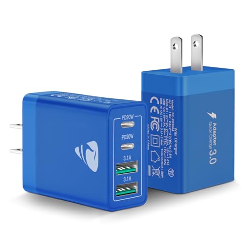[2-Pack] USB C Wall Charger, 40W Fast USB C Charger Block, 4-Port PD + QC Wall Plug Multiport Type C Charging Block for iPhone 16 15 14 13 12 11 Pro Max XR XS 8 7, Tablets, Cellphones Cube